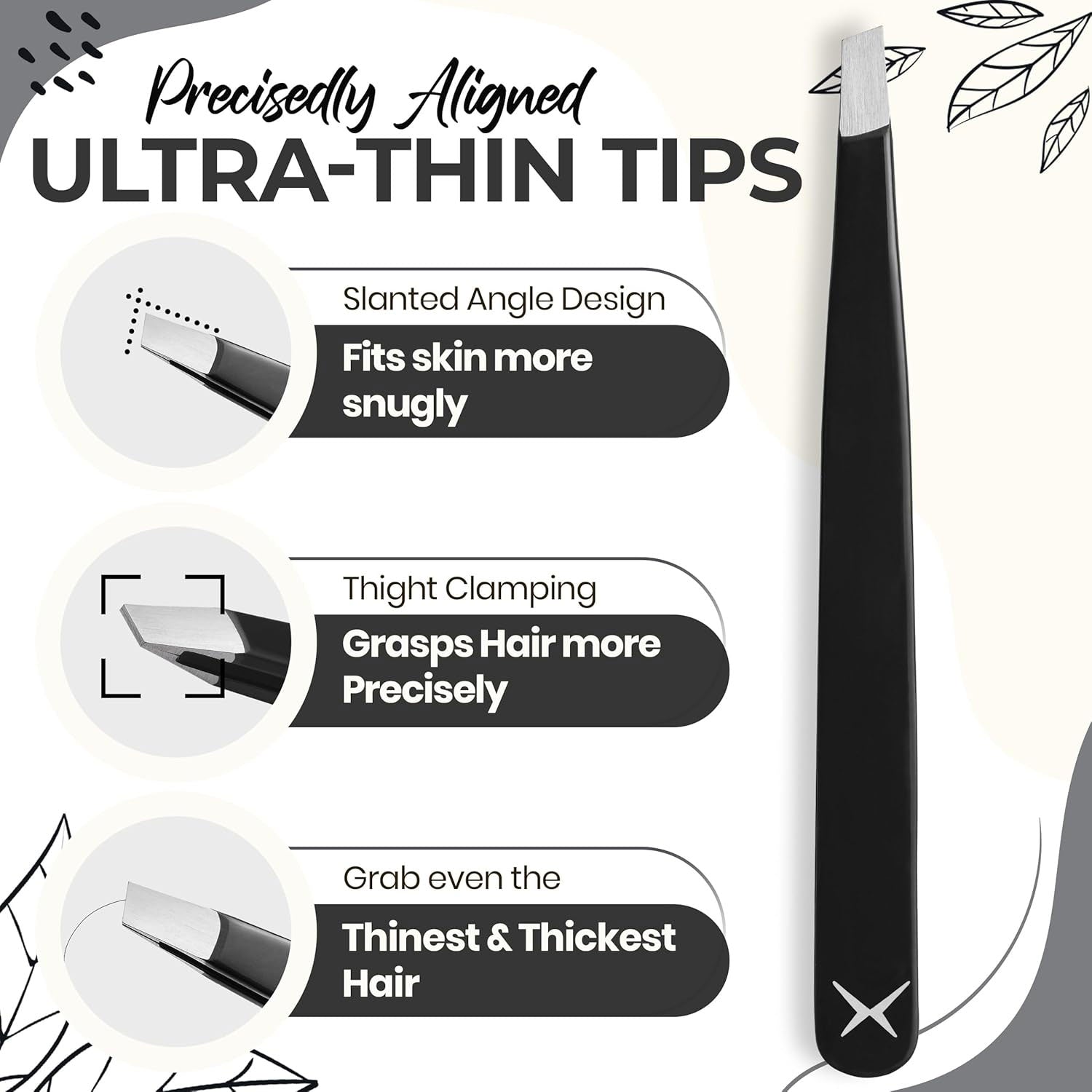 Professional Slant Tip Eyebrow Tweezers for Women & Men – Precision Hair Removal Tool – Stainless Steel Tweezers for Eyebrow Shaping, Facial Hair, Ingrown Hair & Splinter Removal