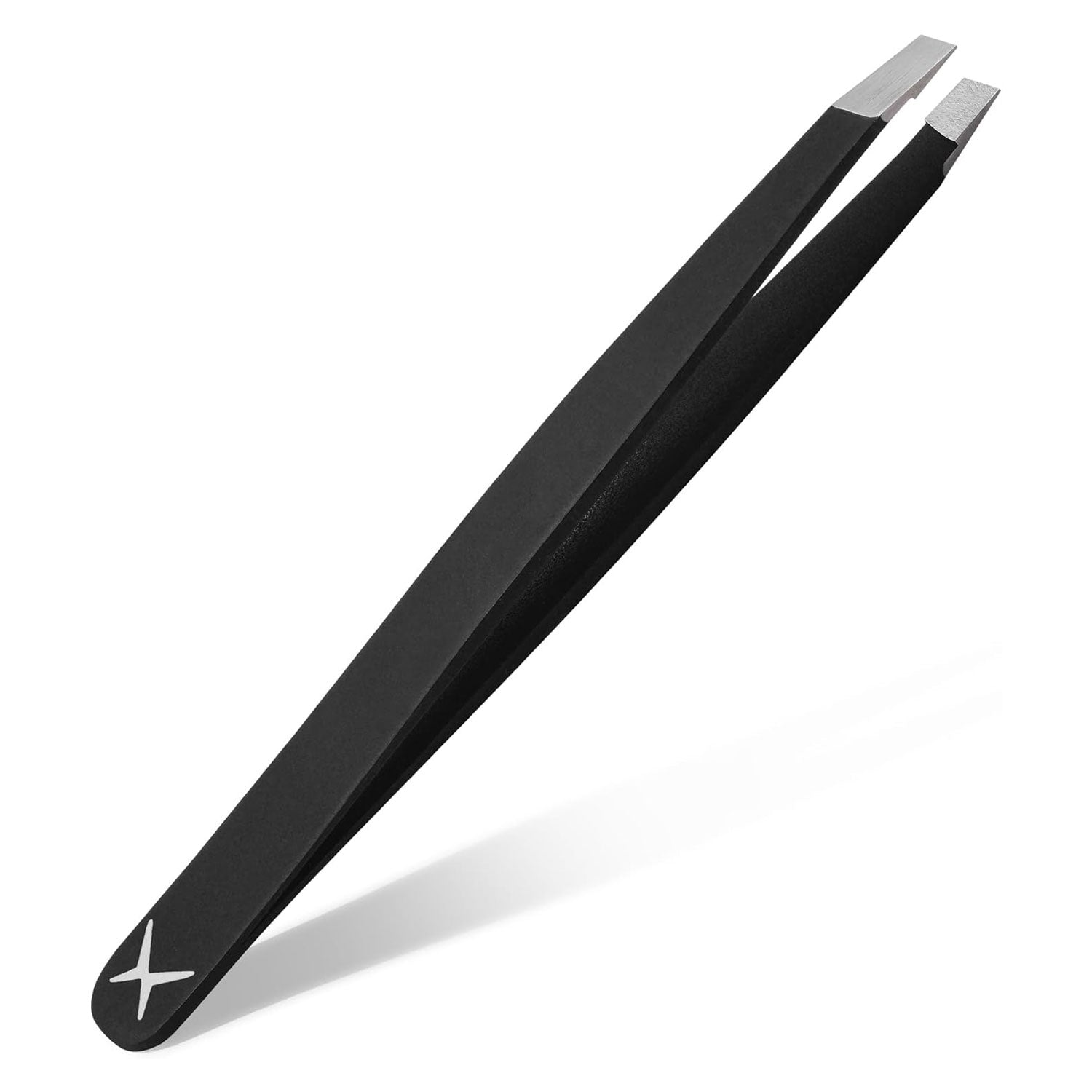 Slanted Stainless Steel Tweezers for Men & Women - Precision Eyebrow Tweezers for Facial Hairs, Strong Grip, Fine Tip, Professional Tweezer for Plucking & Grooming (Matt Black)