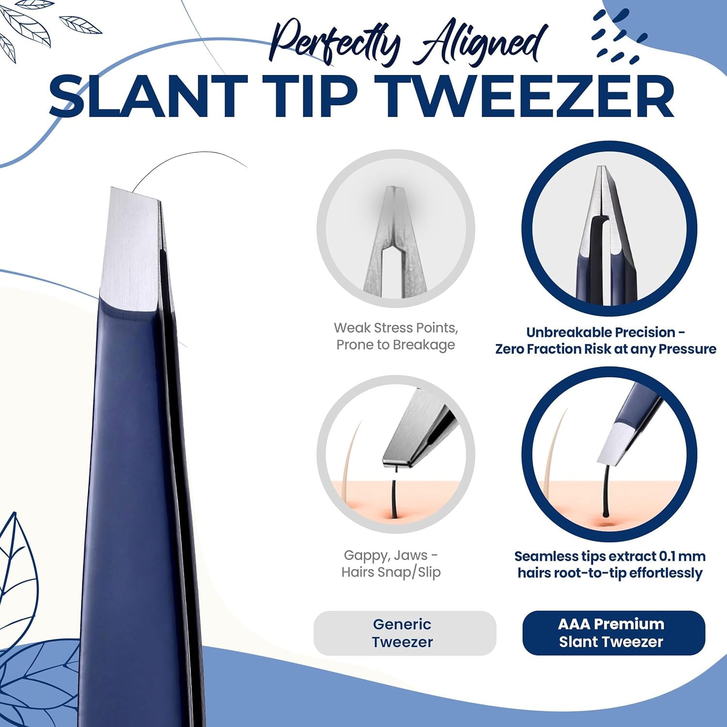 Professional Slant Tip Eyebrow Tweezers for Women & Men – Precision Hair Removal Tool – Stainless Steel Tweezers for Eyebrow Shaping, Facial Hair, Ingrown Hair & Splinter Removal