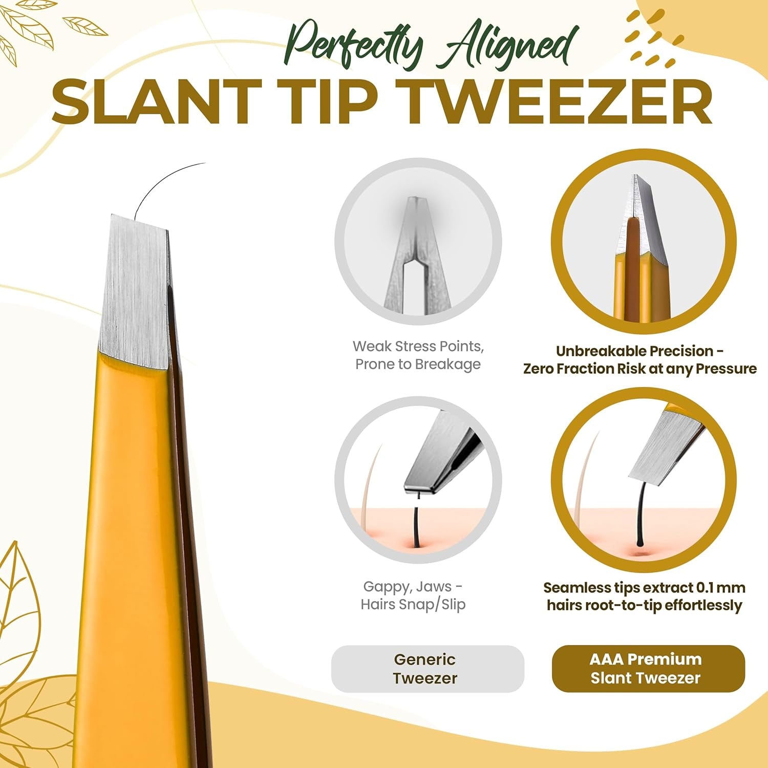 Professional Slant Tip Eyebrow Tweezers for Women & Men – Precision Hair Removal Tool – Stainless Steel Tweezers for Eyebrow Shaping, Facial Hair, Ingrown Hair & Splinter Removal