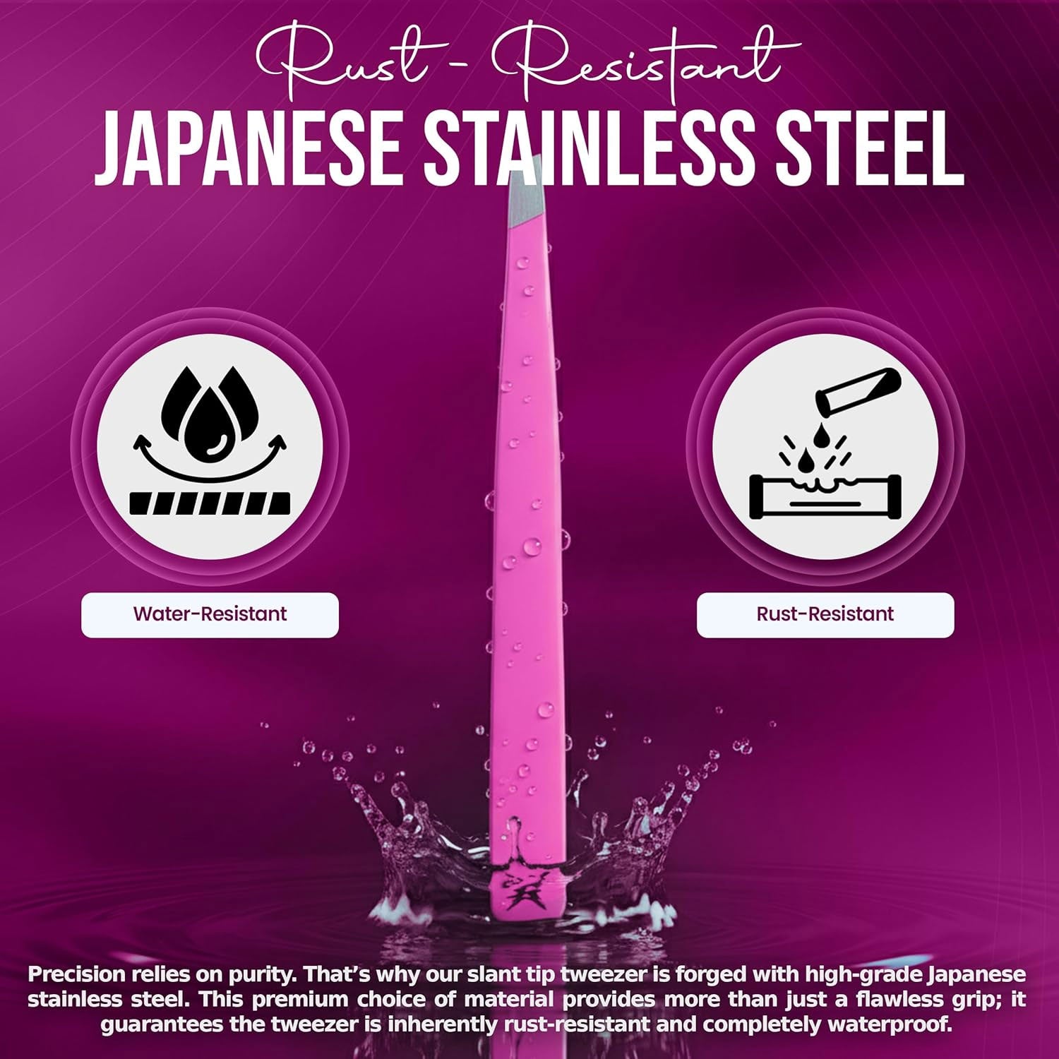 Slanted Stainless Steel Tweezers for Men & Women - Precision Eyebrow Tweezers for Facial Hairs, Strong Grip, Fine Tip, Professional Tweezer for Plucking & Grooming (Pink)