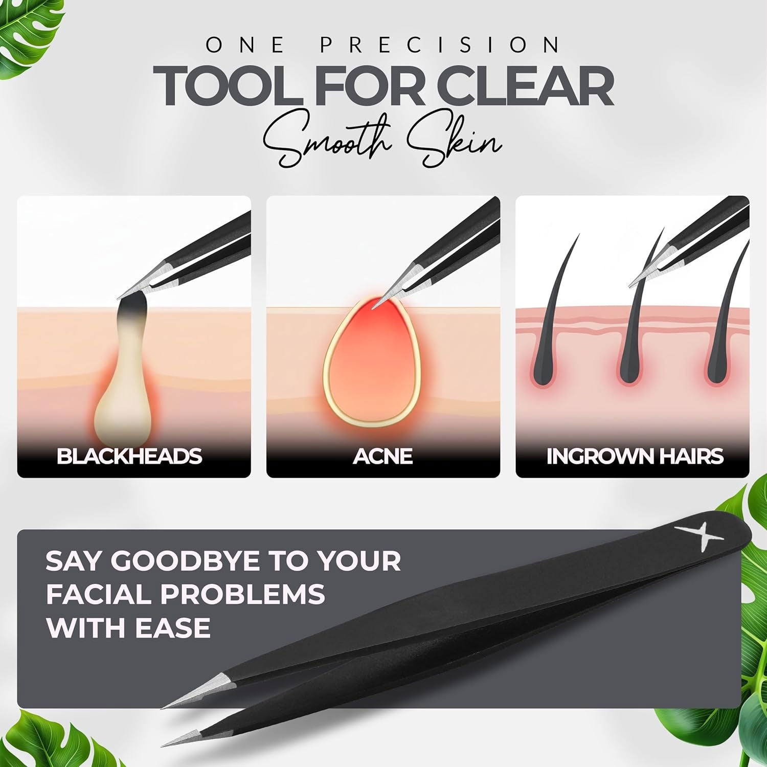 Pointer Stainless Steel Tweezers Women & Men Precision Eyebrow Tweezers for Facial Hair, Fine Tip Strong Grip Professional Tweezer for Eyebrow Shaping, Ingrown Hair & Splinter Removal (Matt Black)