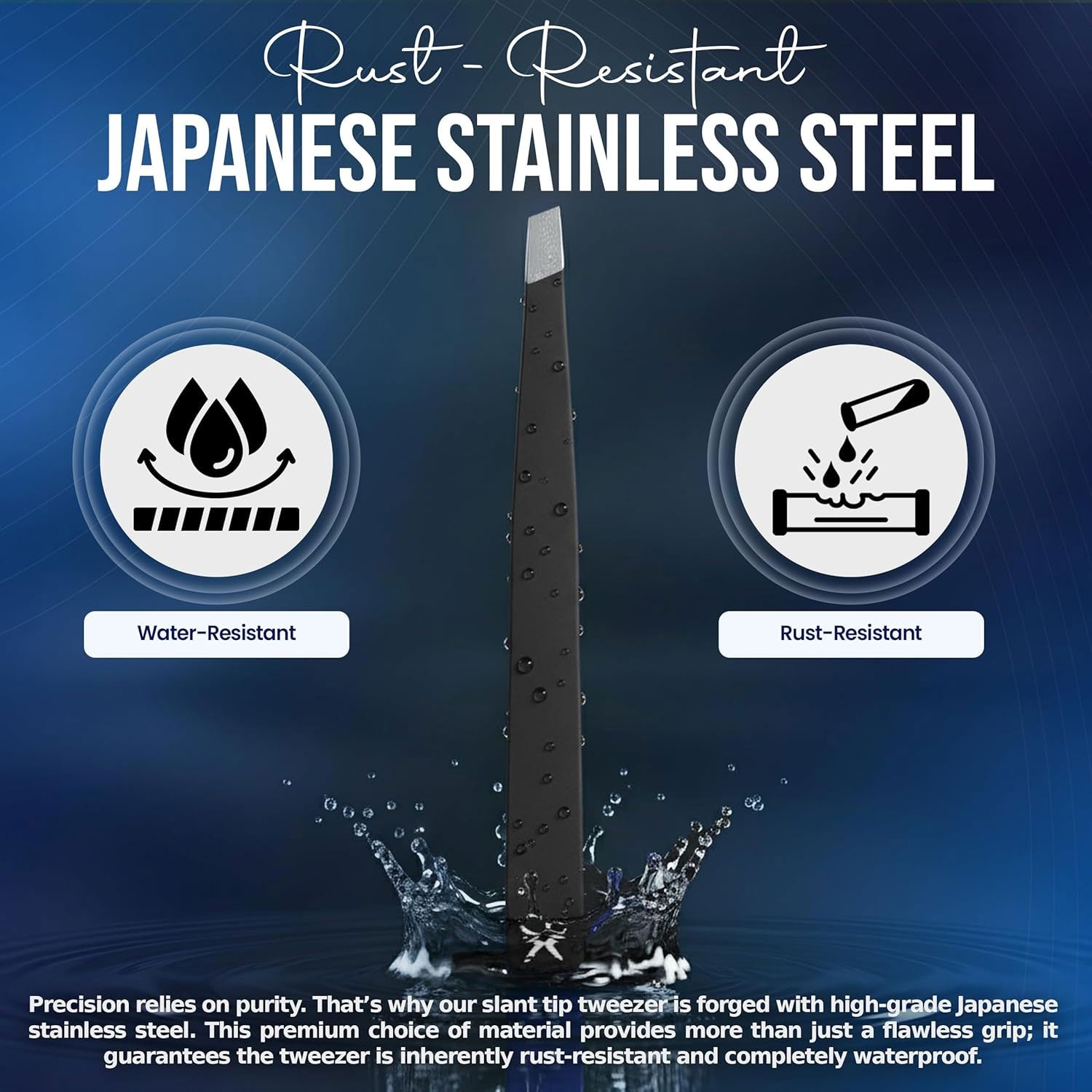 Slanted Stainless Steel Tweezers for Men & Women - Precision Eyebrow Tweezers for Facial Hairs, Strong Grip, Fine Tip, Professional Tweezer for Plucking & Grooming (Matt Black)