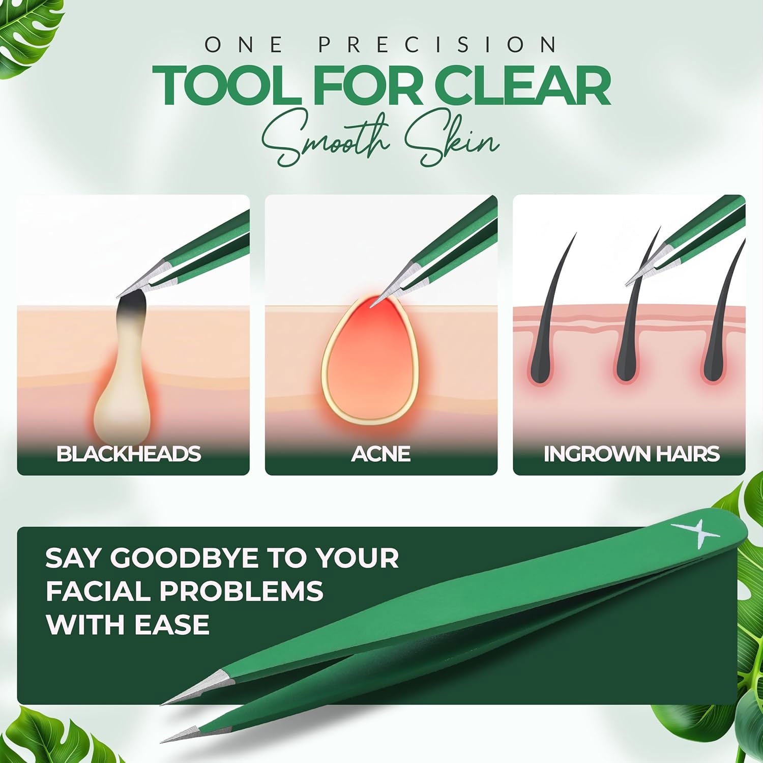 Pointer Stainless Steel Tweezers Women & Men Precision Eyebrow Tweezers for Facial Hair, Fine Tip Strong Grip Professional Tweezer for Shaping, Ingrown Hair & Splinter Removal (Matte Forest Green)