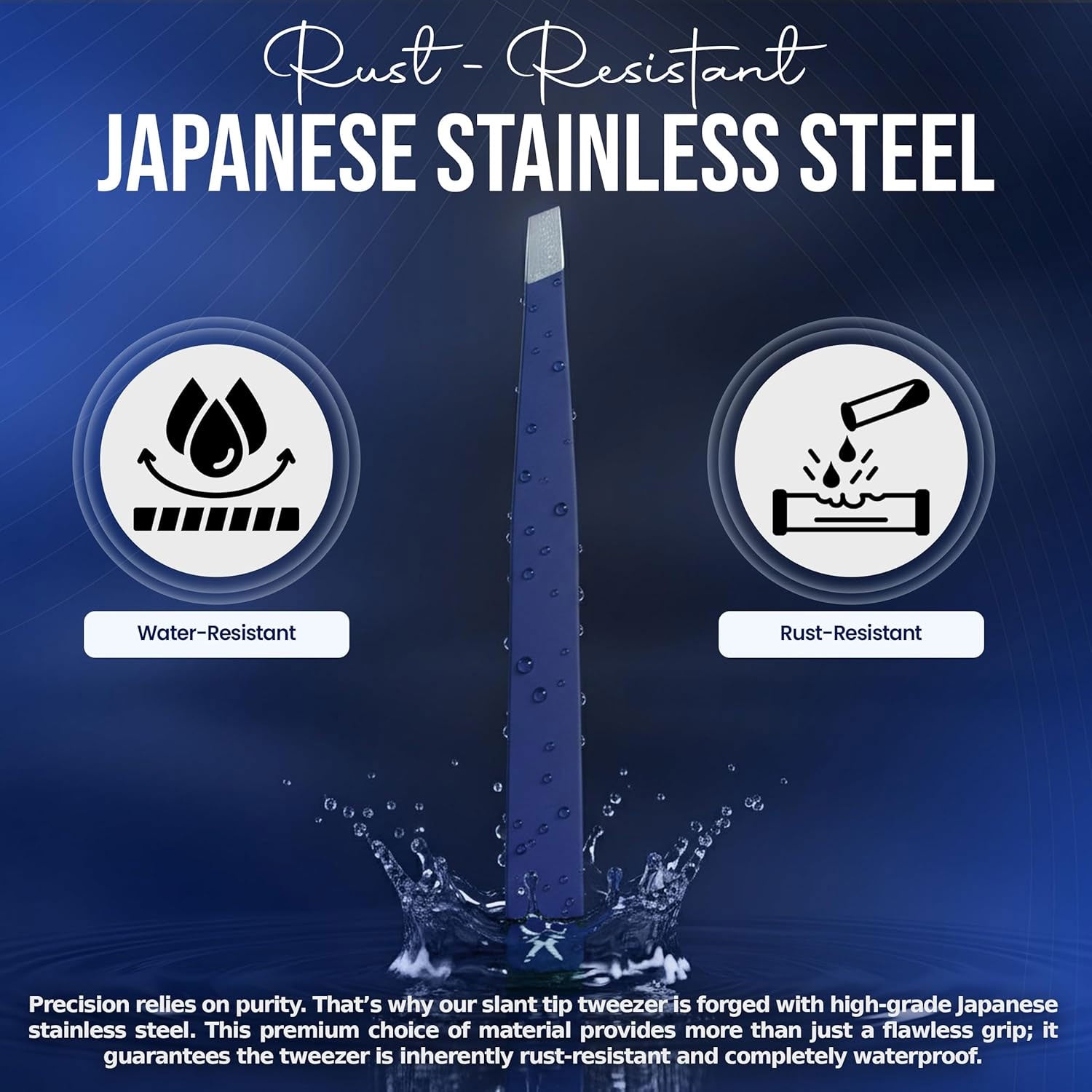 Slanted Stainless Steel Tweezers for Men & Women - Precision Eyebrow Tweezers for Facial Hairs, Strong Grip, Fine Tip, Professional Tweezer for Plucking & Grooming (Midnight Blue)