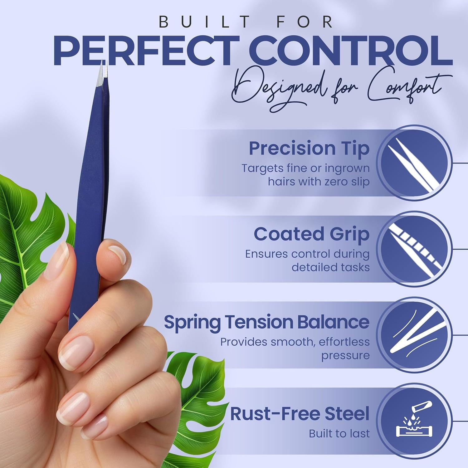 Pointer Stainless Steel Tweezers Women & Men Precision Eyebrow Tweezers for Facial Hair, Fine Tip Strong Grip Professional Tweezer for Eyebrow Shaping, Ingrown Hair & Splinter Removal (Midnight Blue)
