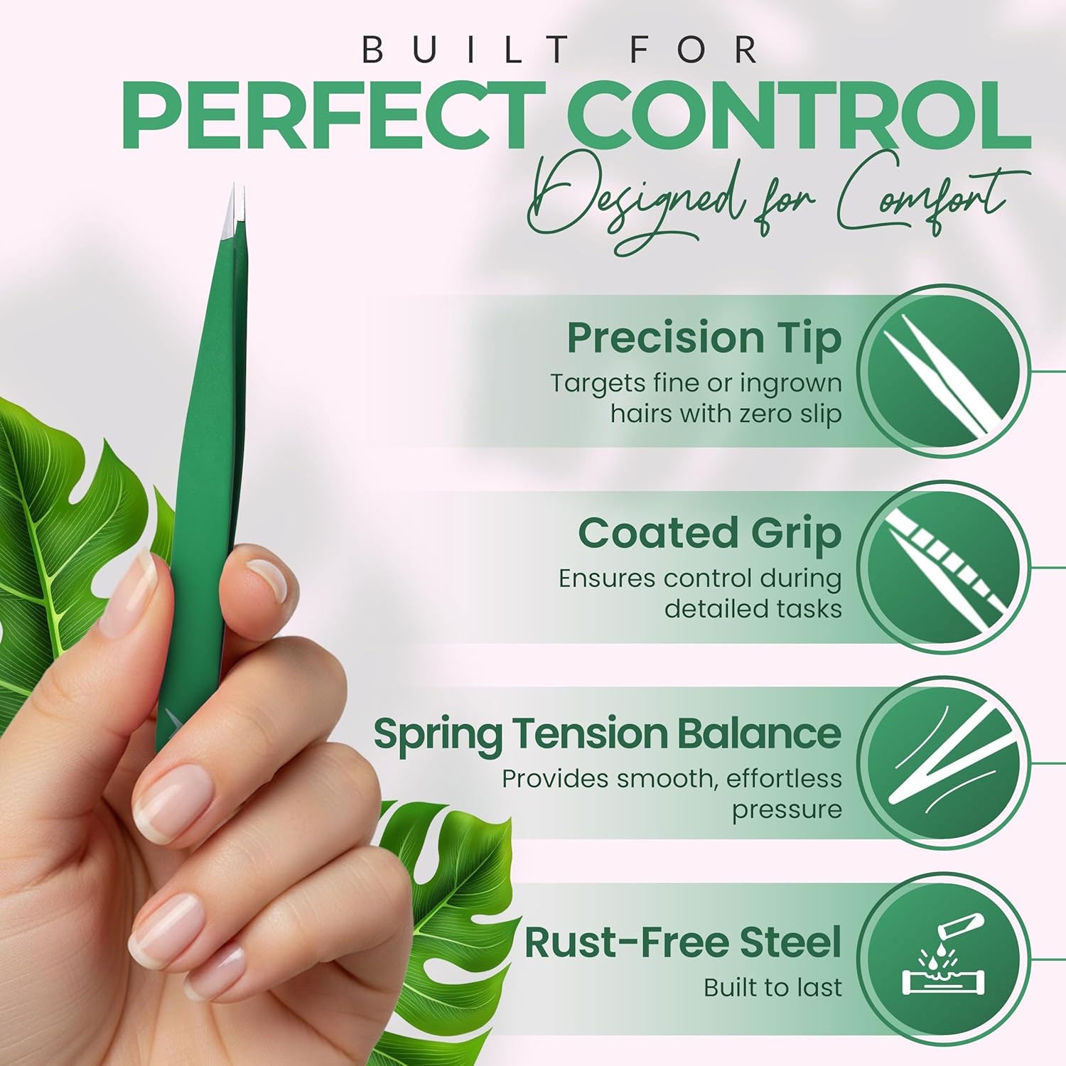 Pointer Stainless Steel Tweezers Women & Men Precision Eyebrow Tweezers for Facial Hair, Fine Tip Strong Grip Professional Tweezer for Shaping, Ingrown Hair & Splinter Removal (Matte Forest Green)