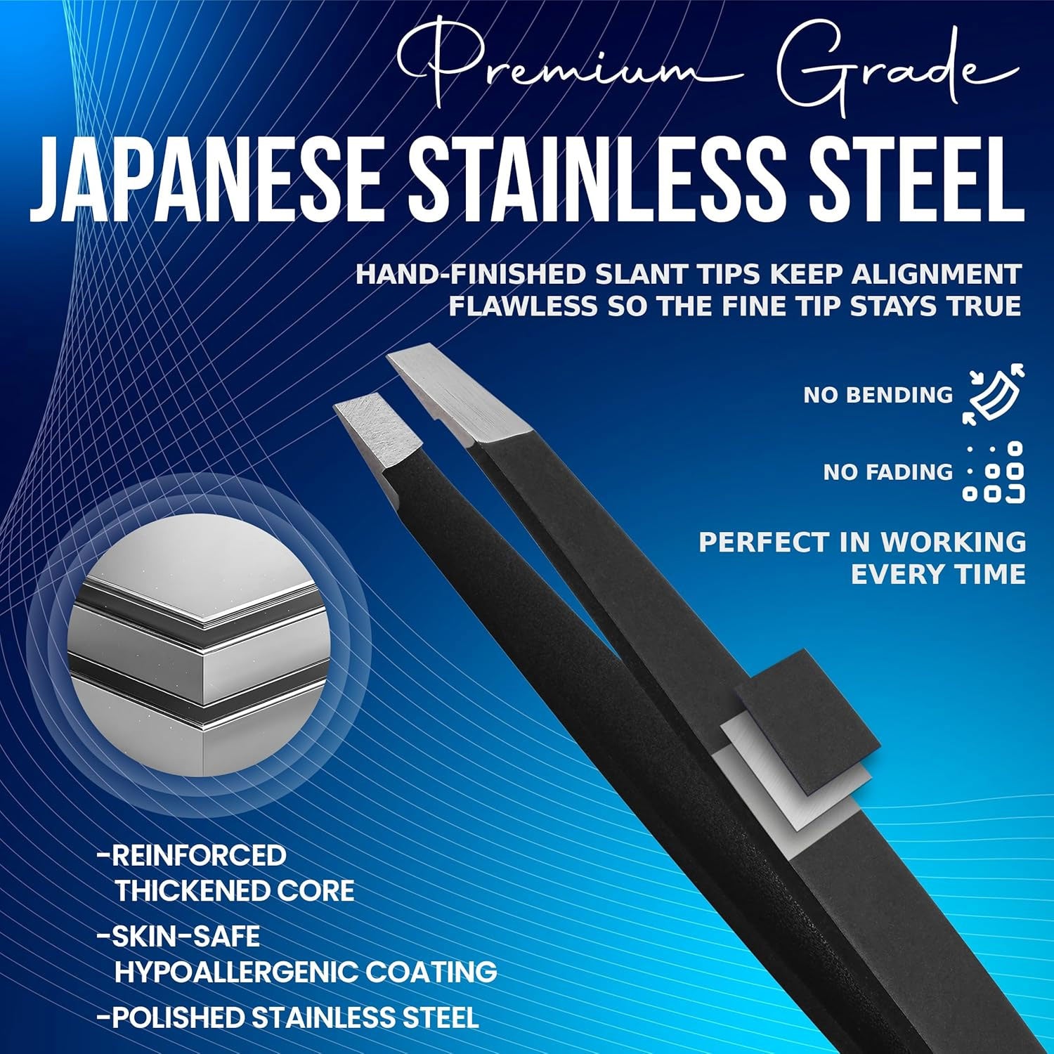 Slanted Stainless Steel Tweezers for Men & Women - Precision Eyebrow Tweezers for Facial Hairs, Strong Grip, Fine Tip, Professional Tweezer for Plucking & Grooming (Matt Black)