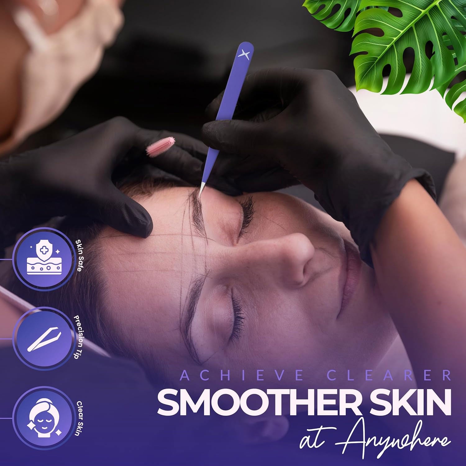 Pointer Stainless Steel Tweezers Women & Men Precision Eyebrow Tweezers for Facial Hair, Fine Tip Strong Grip Professional Tweezer for Eyebrow Shaping, Ingrown Hair & Splinter Removal (Purple)