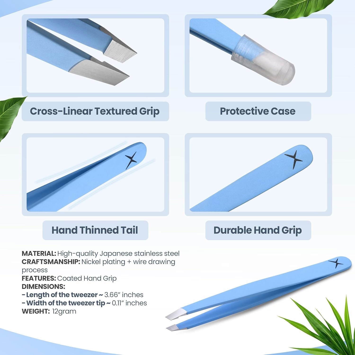 Professional Slant Tip Tweezers - Precision Stainless Steel Eyebrow Plucking Tool for Women and Men, Ingrown Hair Remover, Facial Hair Tweezers for Grooming