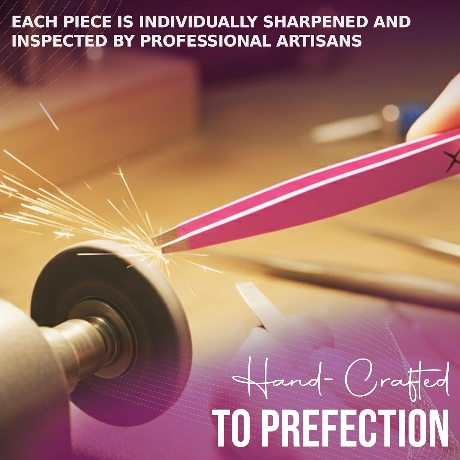 Slanted Stainless Steel Tweezers for Men & Women - Precision Eyebrow Tweezers for Facial Hairs, Strong Grip, Fine Tip, Professional Tweezer for Plucking & Grooming (Pink)