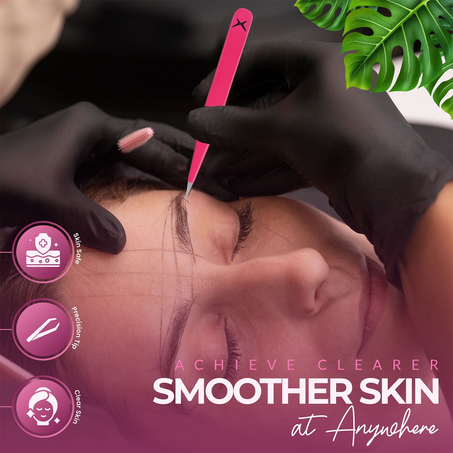 Pointer Stainless Steel Tweezers Women & Men Precision Eyebrow Tweezers for Facial Hair, Fine Tip Strong Grip Professional Tweezer for Eyebrow Shaping, Ingrown Hair & Splinter Removal (Neon Pink)