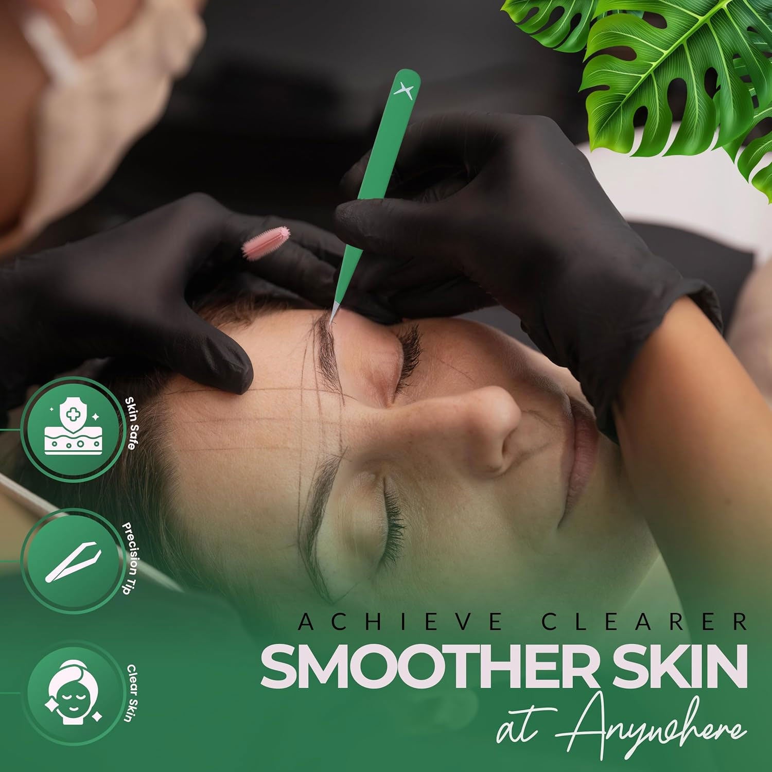 Pointer Stainless Steel Tweezers Women & Men Precision Eyebrow Tweezers for Facial Hair, Fine Tip Strong Grip Professional Tweezer for Shaping, Ingrown Hair & Splinter Removal (Matte Forest Green)