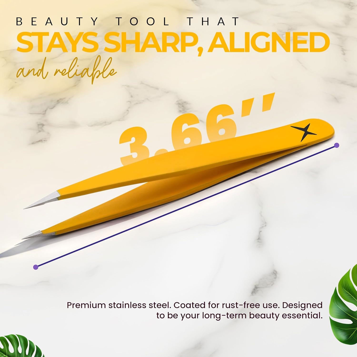 Pointer Stainless Steel Tweezers Women & Men Precision Eyebrow Tweezers for Facial Hair, Fine Tip Strong Grip Professional Tweezer for Shaping, Ingrown Hair & Splinter Removal (Chalked Lemon)