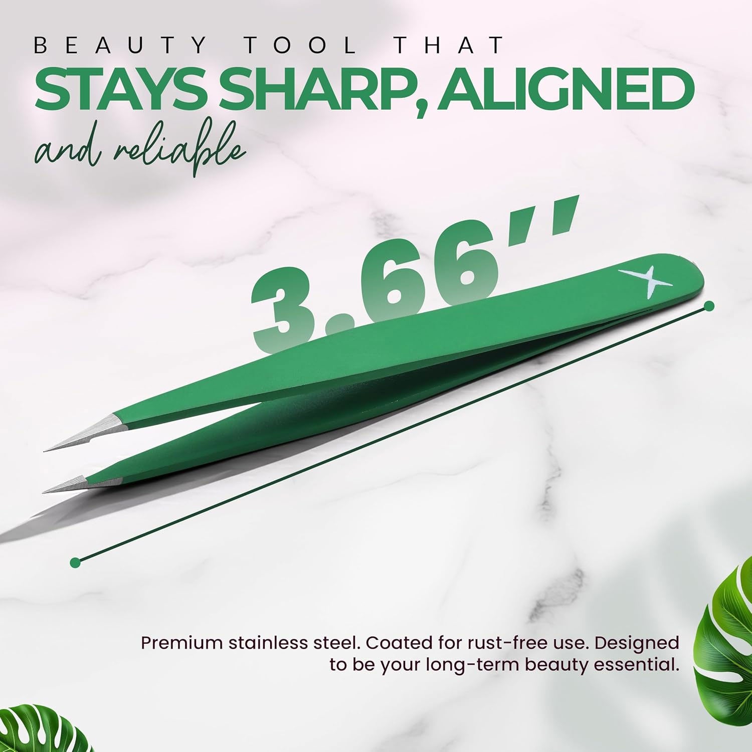 Pointer Stainless Steel Tweezers Women & Men Precision Eyebrow Tweezers for Facial Hair, Fine Tip Strong Grip Professional Tweezer for Shaping, Ingrown Hair & Splinter Removal (Matte Forest Green)