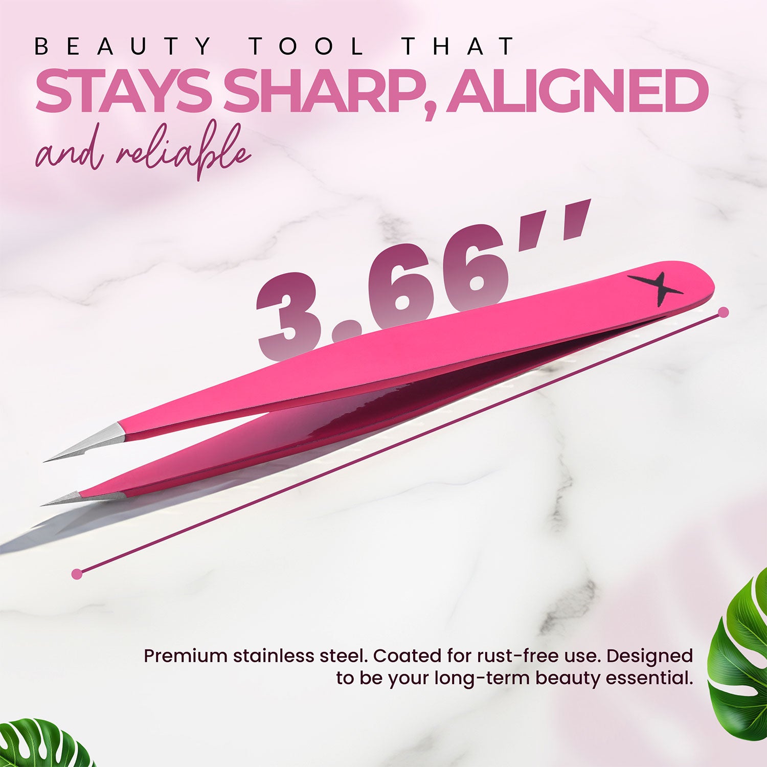 Pointer Stainless Steel Tweezers Women & Men Precision Eyebrow Tweezers for Facial Hair, Fine Tip Strong Grip Professional Tweezer for Eyebrow Shaping, Ingrown Hair & Splinter Removal (Neon Pink)