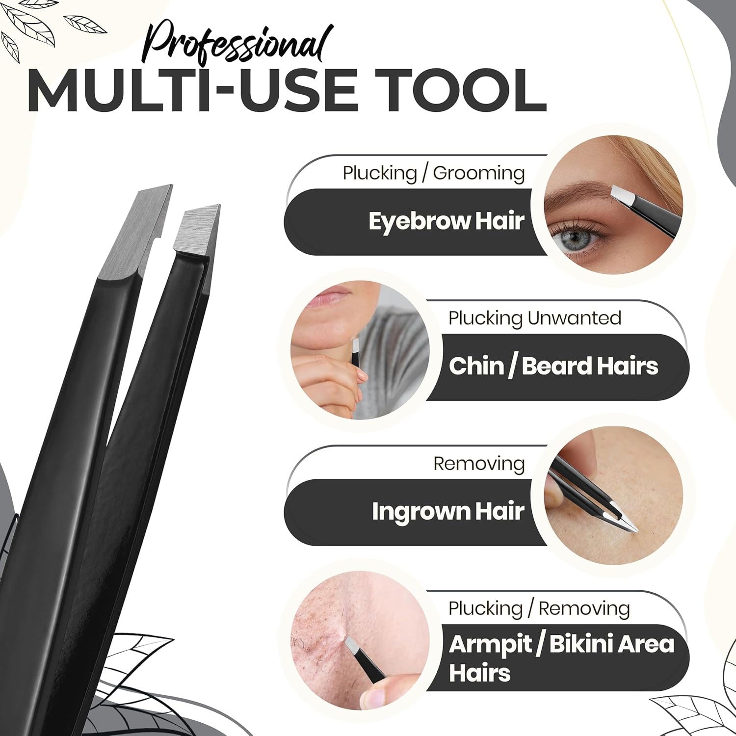 Professional Slant Tip Eyebrow Tweezers for Women & Men – Precision Hair Removal Tool – Stainless Steel Tweezers for Eyebrow Shaping, Facial Hair, Ingrown Hair & Splinter Removal