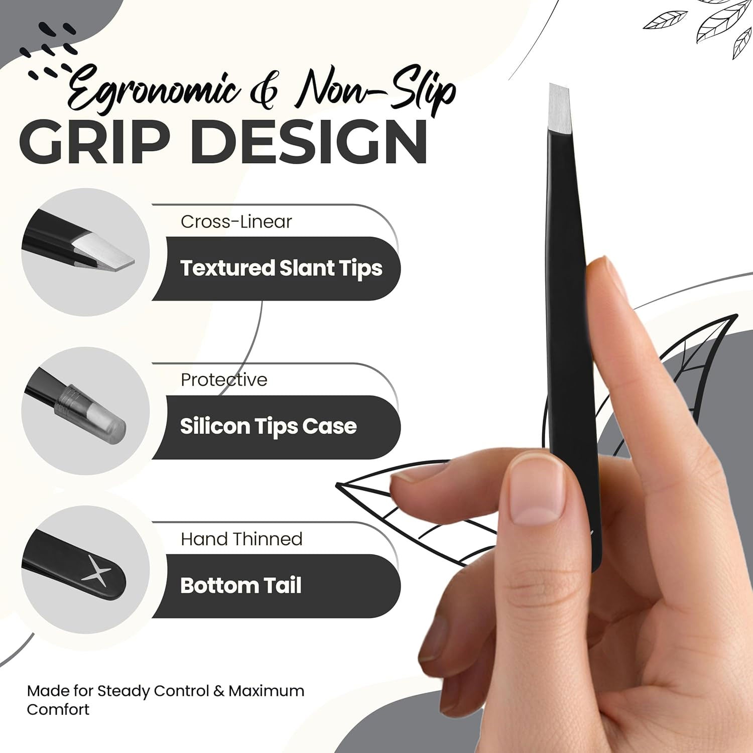 Professional Slant Tip Eyebrow Tweezers for Women & Men – Precision Hair Removal Tool – Stainless Steel Tweezers for Eyebrow Shaping, Facial Hair, Ingrown Hair & Splinter Removal