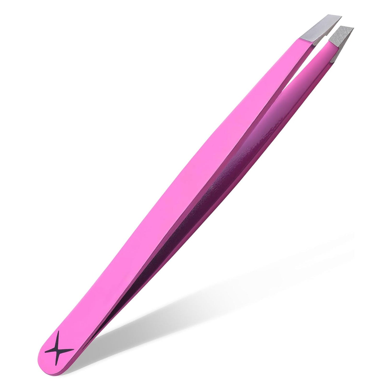 Slanted Stainless Steel Tweezers for Men & Women - Precision Eyebrow Tweezers for Facial Hairs, Strong Grip, Fine Tip, Professional Tweezer for Plucking & Grooming (Pink)