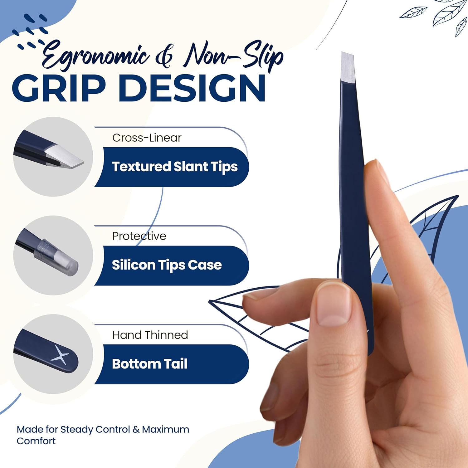 Professional Slant Tip Eyebrow Tweezers for Women & Men – Precision Hair Removal Tool – Stainless Steel Tweezers for Eyebrow Shaping, Facial Hair, Ingrown Hair & Splinter Removal