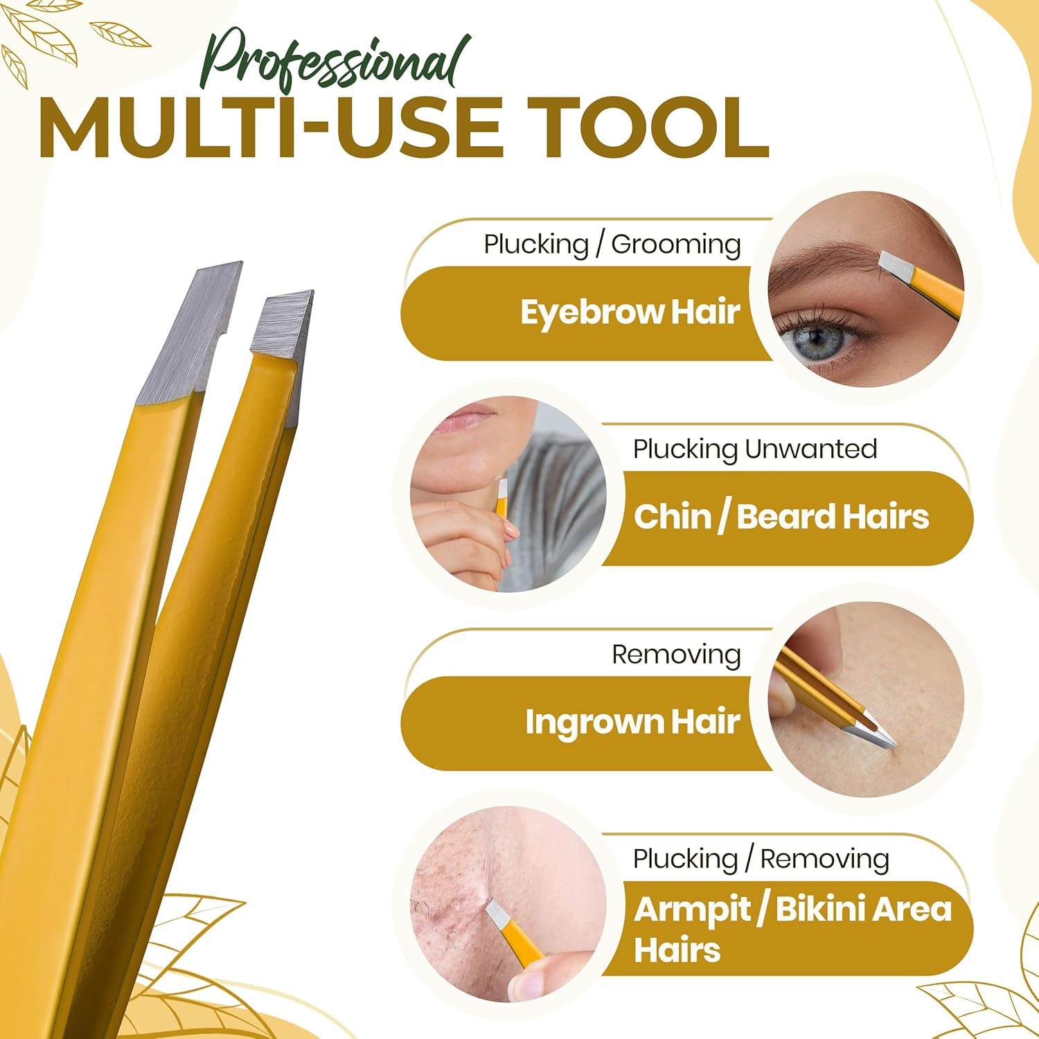 Professional Slant Tip Eyebrow Tweezers for Women & Men – Precision Hair Removal Tool – Stainless Steel Tweezers for Eyebrow Shaping, Facial Hair, Ingrown Hair & Splinter Removal