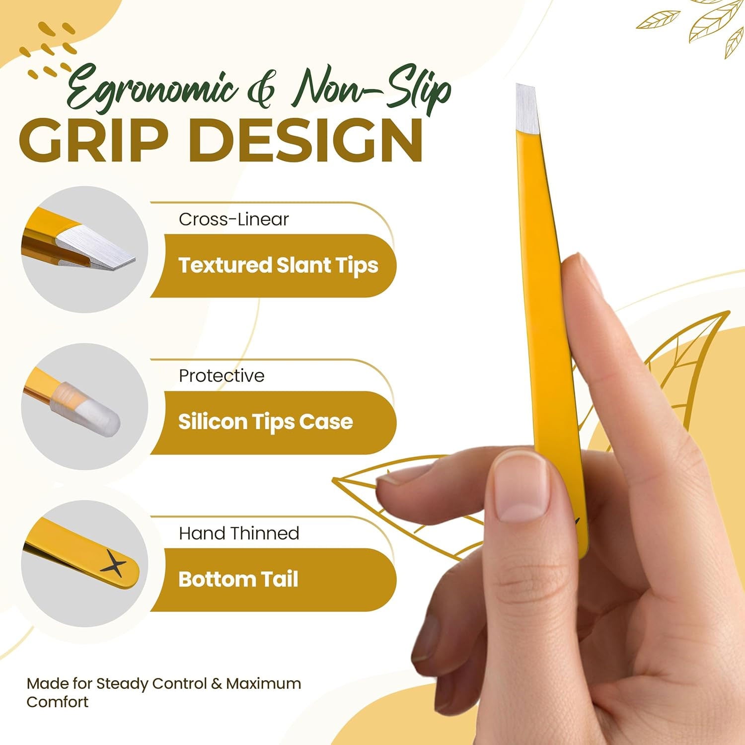 Professional Slant Tip Eyebrow Tweezers for Women & Men – Precision Hair Removal Tool – Stainless Steel Tweezers for Eyebrow Shaping, Facial Hair, Ingrown Hair & Splinter Removal