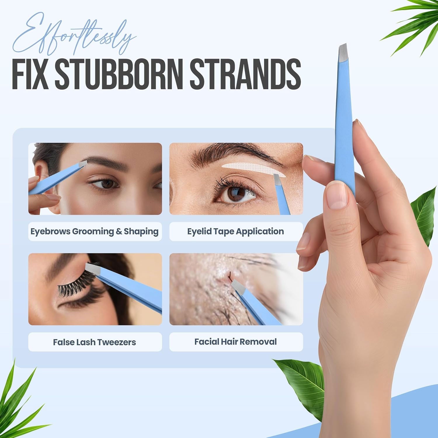 Professional Slant Tip Tweezers - Precision Stainless Steel Eyebrow Plucking Tool for Women and Men, Ingrown Hair Remover, Facial Hair Tweezers for Grooming