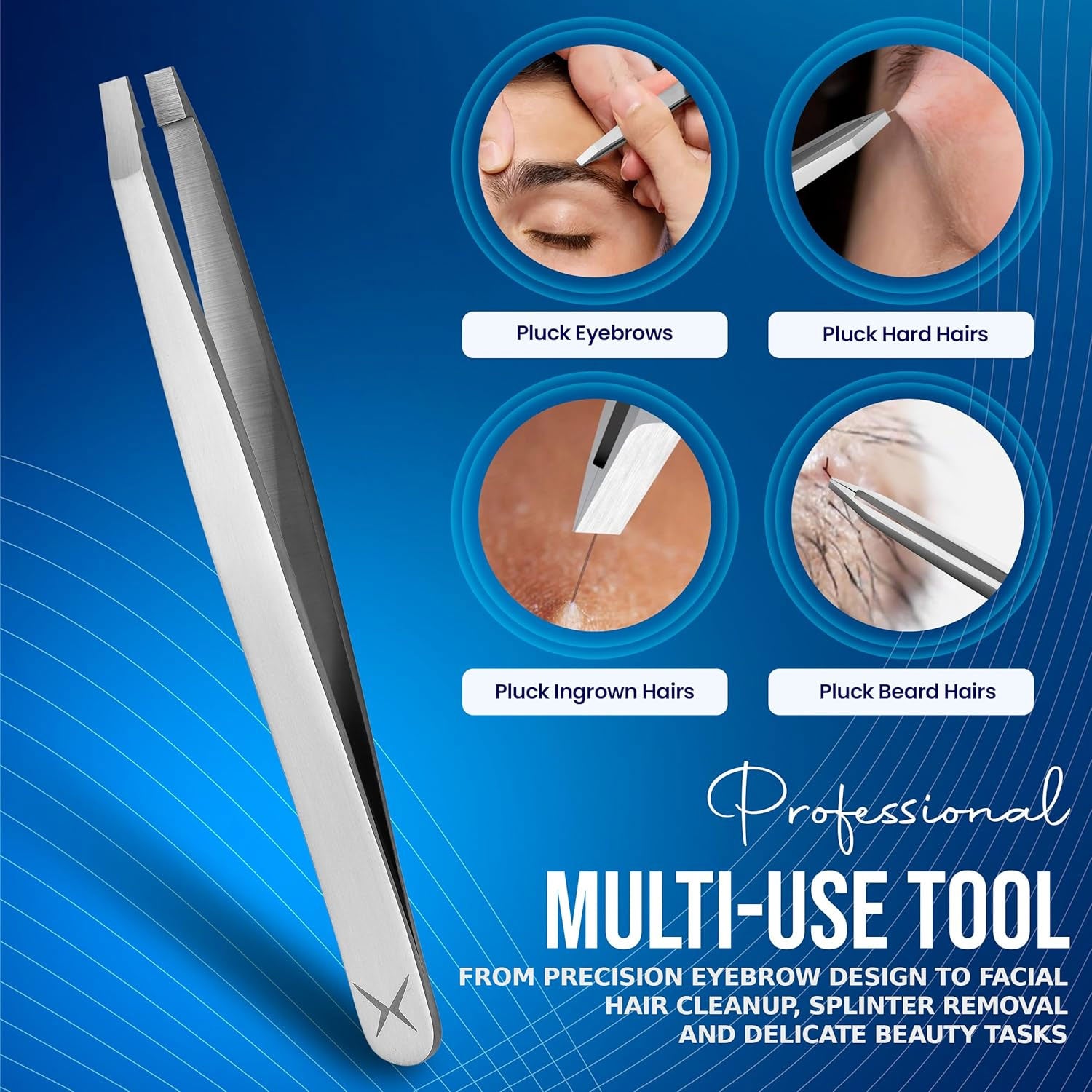 Professional Straight Stainless Steel Tweezers for Men & Women - Precision Eyebrow Facial Hair Removal with Strong Grip & Fine Point Tip (Smoky Silver)