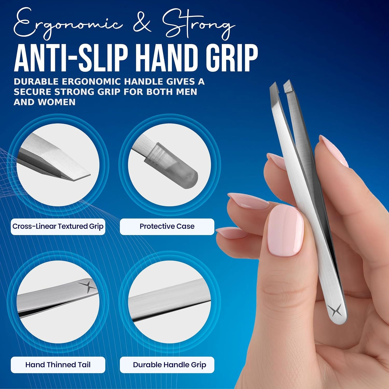 Slanted Stainless Steel Tweezers for Men & Women - Precision Eyebrow Tweezers for Facial Hairs, Strong Grip, Fine Tip, Professional Tweezer for Plucking & Grooming (Classic Stainless)