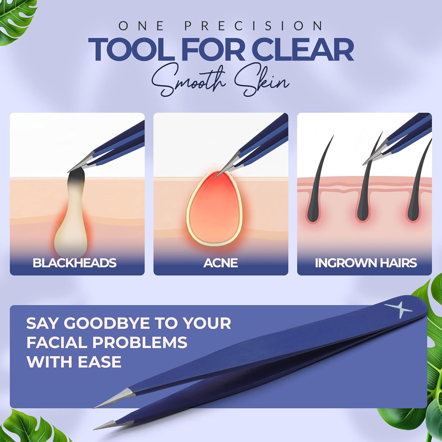 Pointer Stainless Steel Tweezers Women & Men Precision Eyebrow Tweezers for Facial Hair, Fine Tip Strong Grip Professional Tweezer for Eyebrow Shaping, Ingrown Hair & Splinter Removal (Midnight Blue)