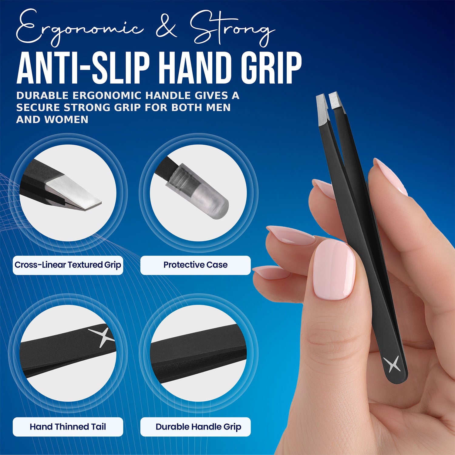 Professional Straight Stainless Steel Tweezers for Men & Women - Precision Eyebrow Facial Hair Removal with Strong Grip & Fine Point Tip (Black)