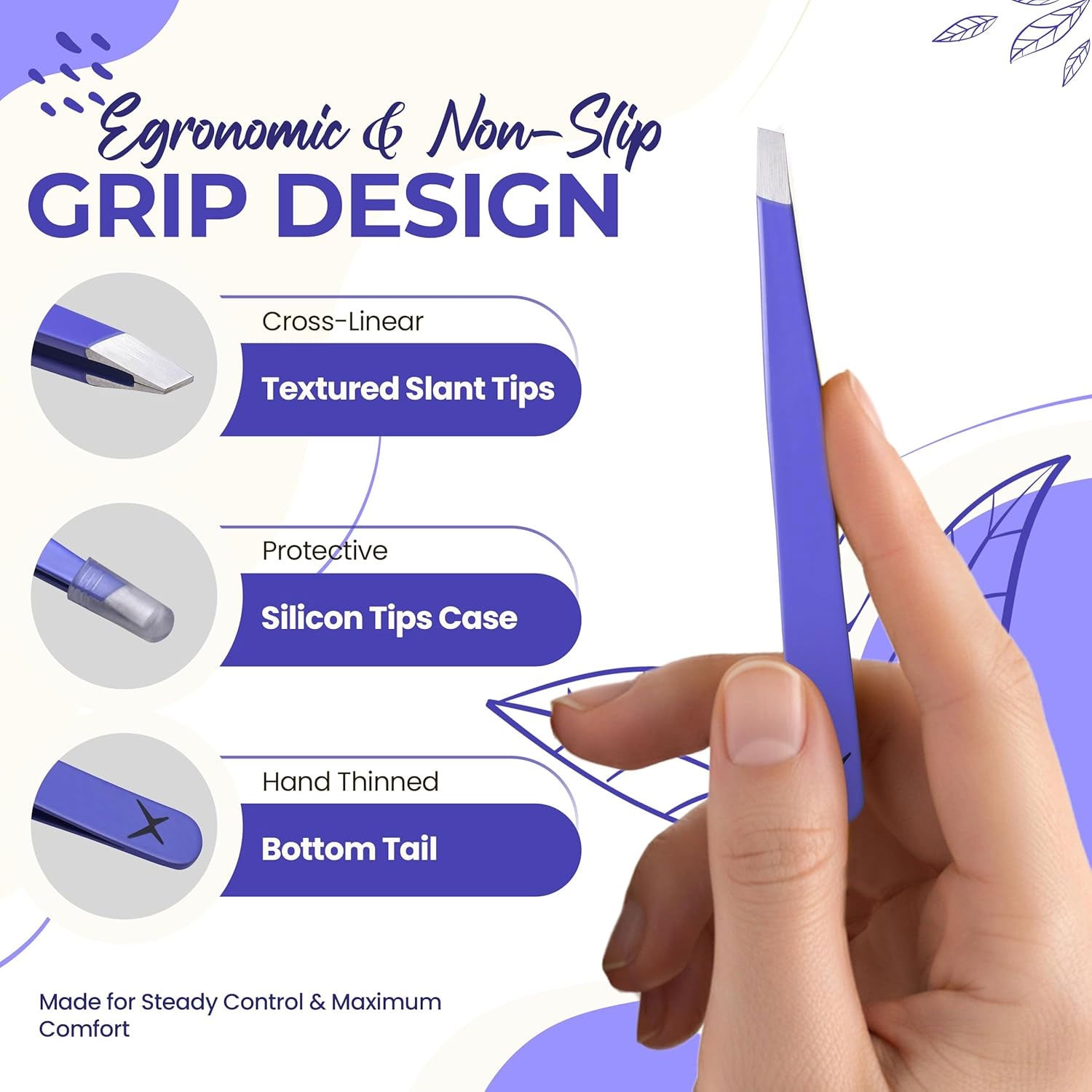 Professional Slant Tip Eyebrow Tweezers for Women & Men – Precision Hair Removal Tool – Stainless Steel Tweezers for Eyebrow Shaping, Facial Hair, Ingrown Hair & Splinter Removal