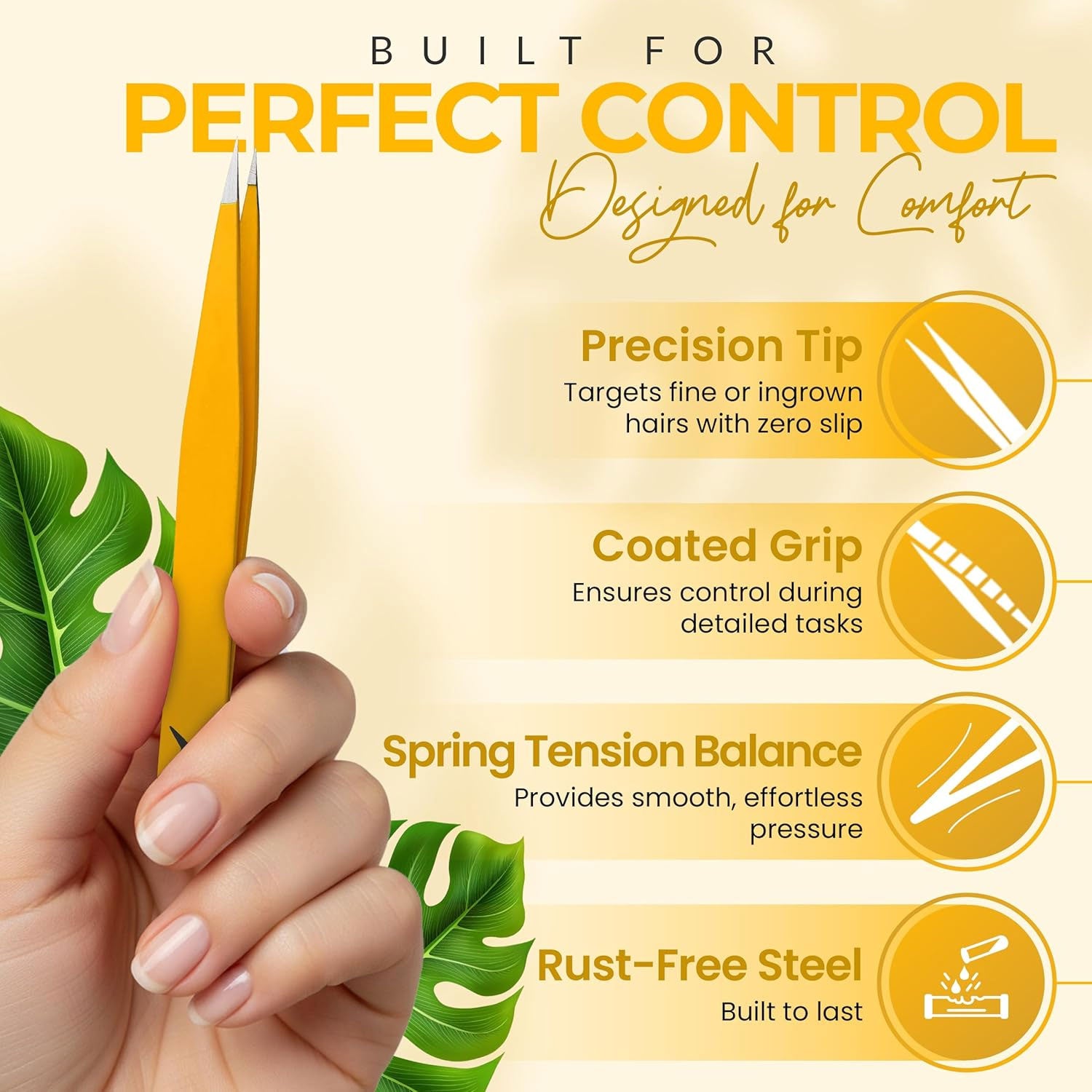 Pointer Stainless Steel Tweezers Women & Men Precision Eyebrow Tweezers for Facial Hair, Fine Tip Strong Grip Professional Tweezer for Shaping, Ingrown Hair & Splinter Removal (Chalked Lemon)