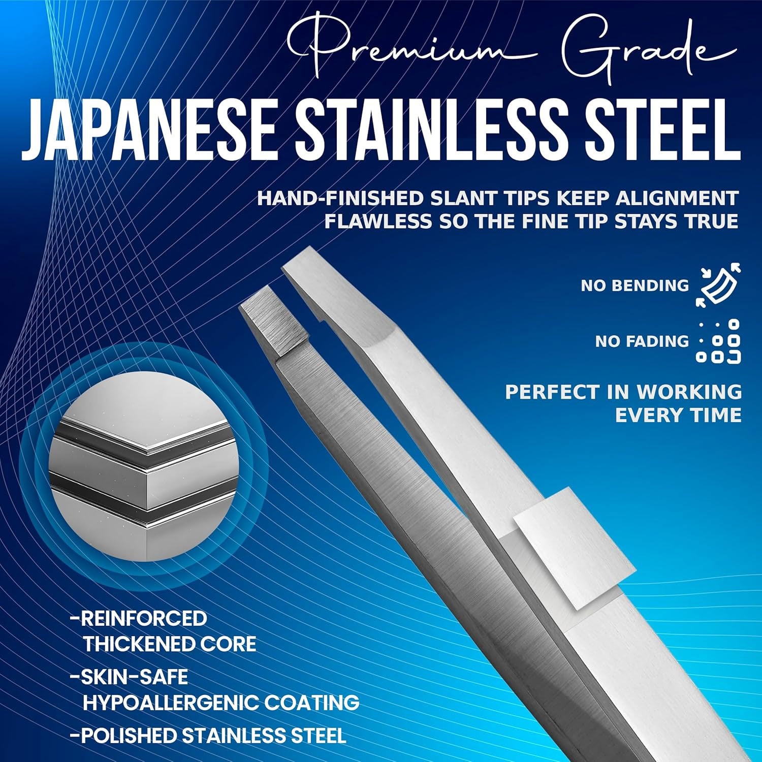 Professional Straight Stainless Steel Tweezers for Men & Women - Precision Eyebrow Facial Hair Removal with Strong Grip & Fine Point Tip (Smoky Silver)