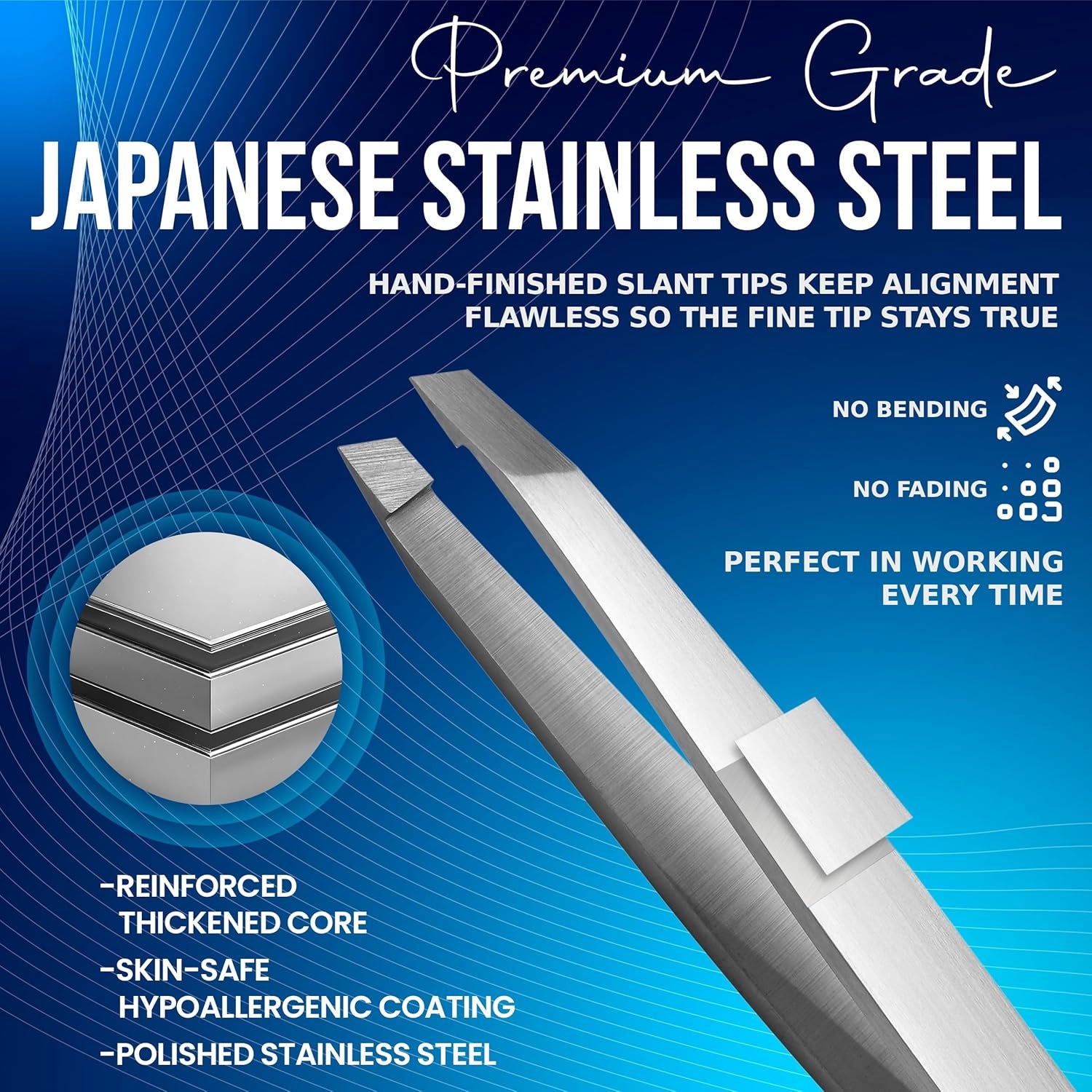 Slanted Stainless Steel Tweezers for Men & Women - Precision Eyebrow Tweezers for Facial Hairs, Strong Grip, Fine Tip, Professional Tweezer for Plucking & Grooming (Classic Stainless)