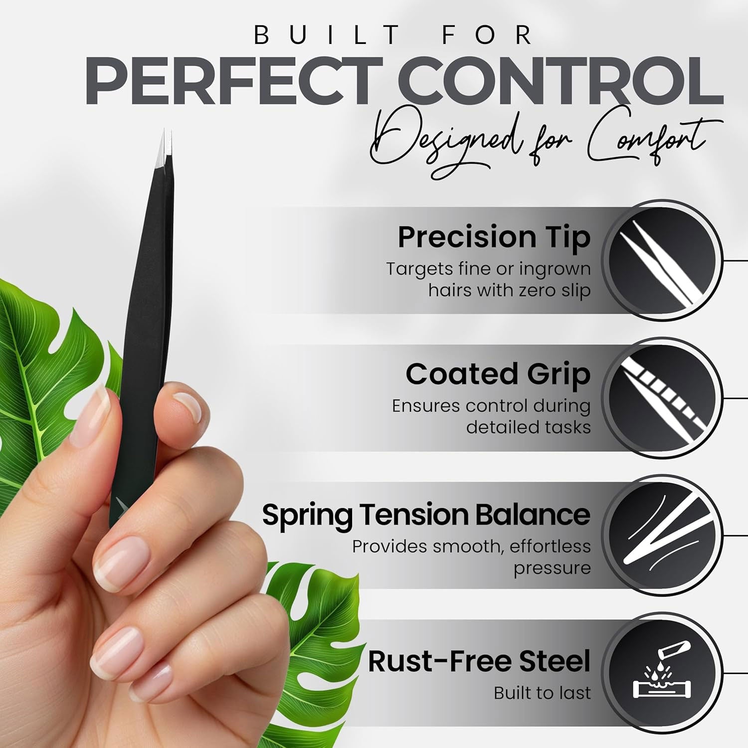 Pointer Stainless Steel Tweezers Women & Men Precision Eyebrow Tweezers for Facial Hair, Fine Tip Strong Grip Professional Tweezer for Eyebrow Shaping, Ingrown Hair & Splinter Removal (Matt Black)