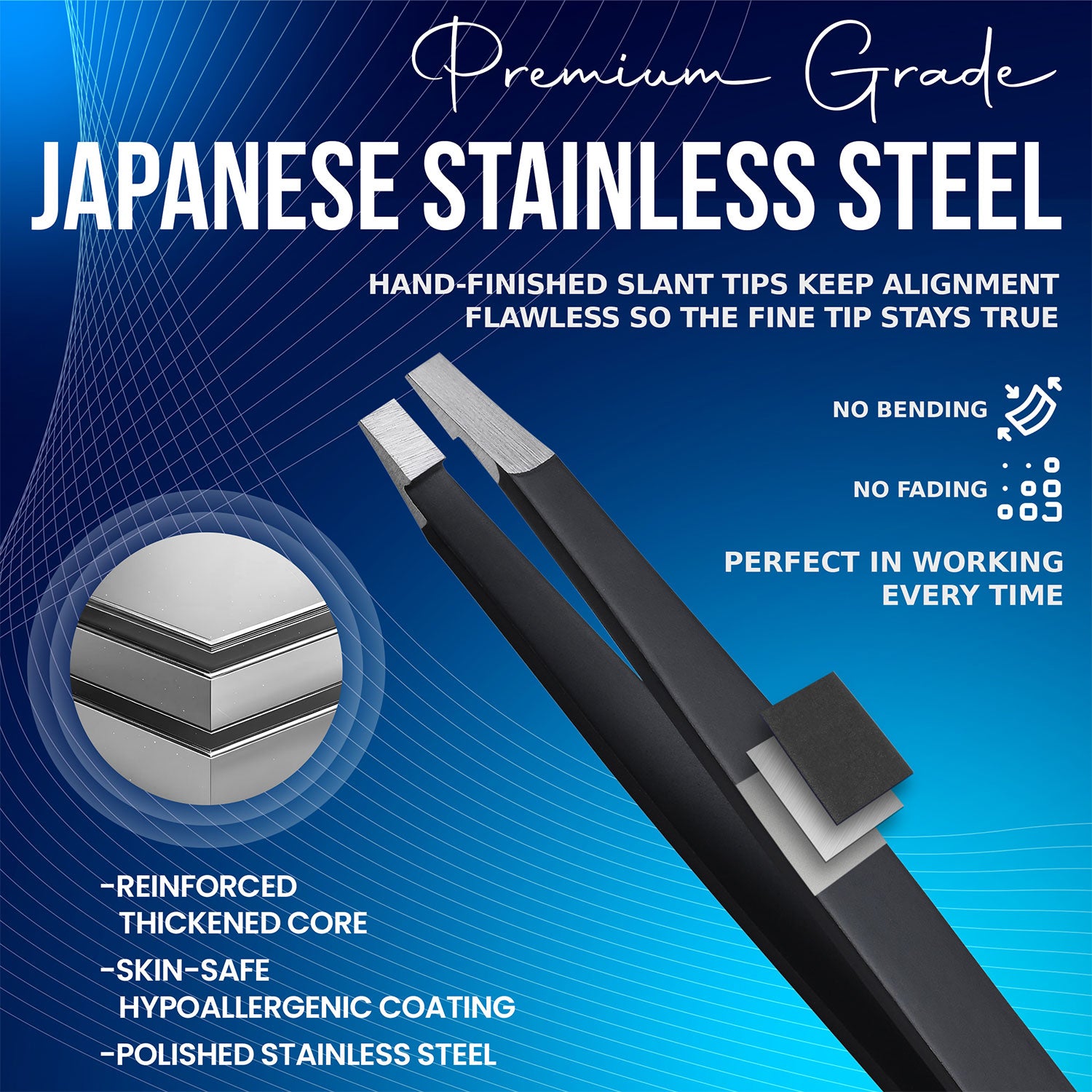 Professional Straight Stainless Steel Tweezers for Men & Women - Precision Eyebrow Facial Hair Removal with Strong Grip & Fine Point Tip (Black)