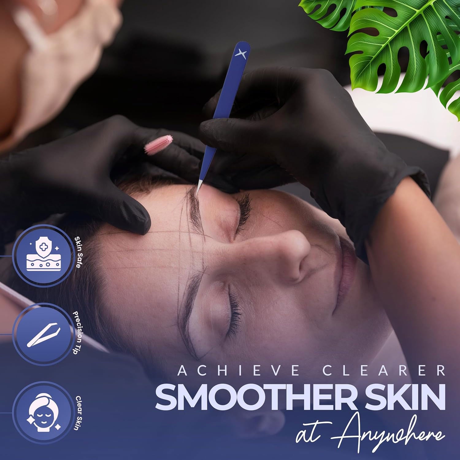 Pointer Stainless Steel Tweezers Women & Men Precision Eyebrow Tweezers for Facial Hair, Fine Tip Strong Grip Professional Tweezer for Eyebrow Shaping, Ingrown Hair & Splinter Removal (Midnight Blue)