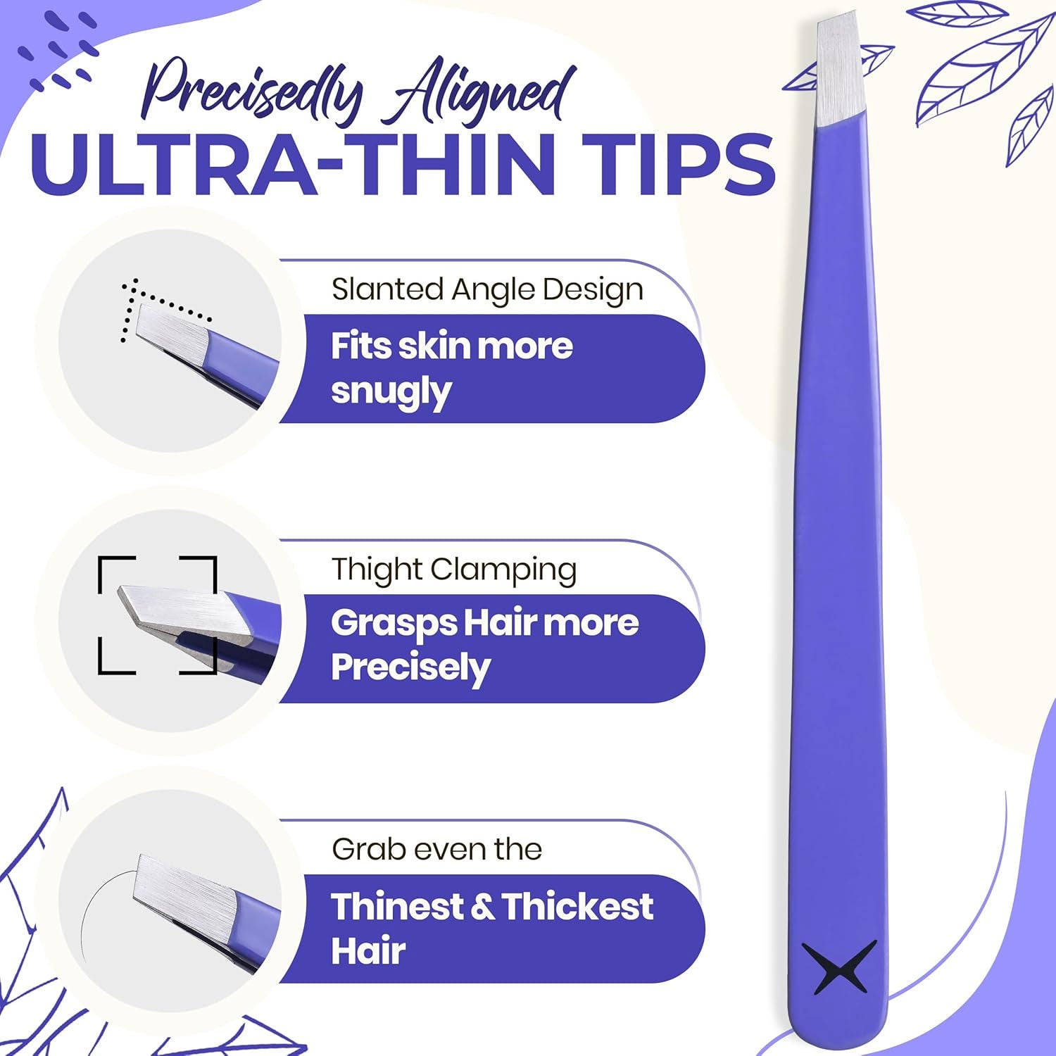 Professional Slant Tip Eyebrow Tweezers for Women & Men – Precision Hair Removal Tool – Stainless Steel Tweezers for Eyebrow Shaping, Facial Hair, Ingrown Hair & Splinter Removal