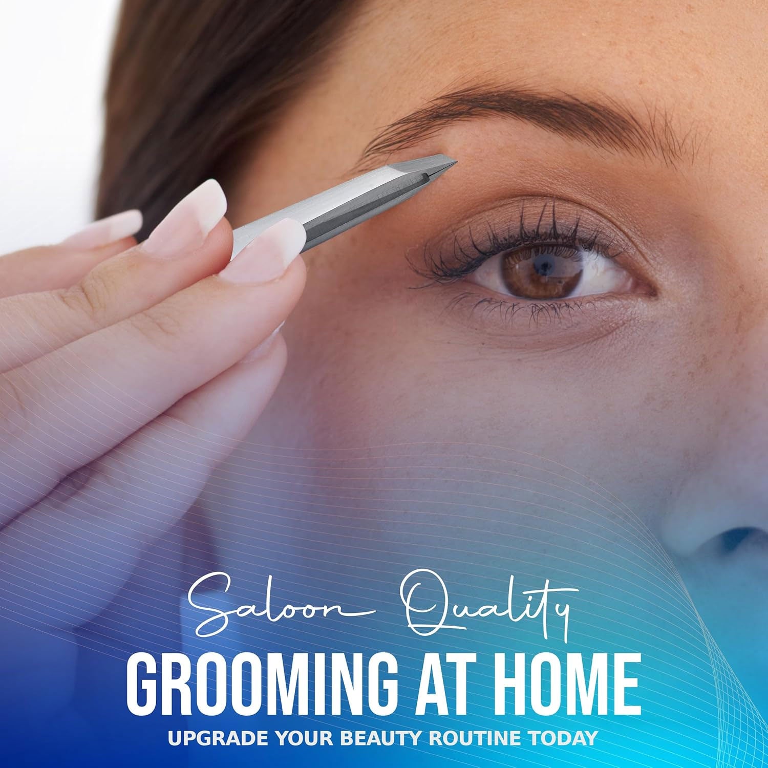 Slanted Stainless Steel Tweezers for Men & Women - Precision Eyebrow Tweezers for Facial Hairs, Strong Grip, Fine Tip, Professional Tweezer for Plucking & Grooming (Classic Stainless)