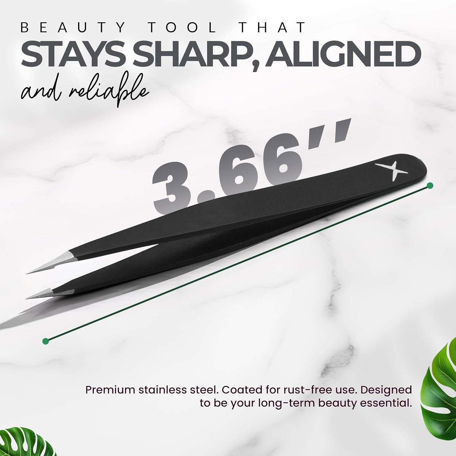 Pointer Stainless Steel Tweezers Women & Men Precision Eyebrow Tweezers for Facial Hair, Fine Tip Strong Grip Professional Tweezer for Eyebrow Shaping, Ingrown Hair & Splinter Removal (Matt Black)