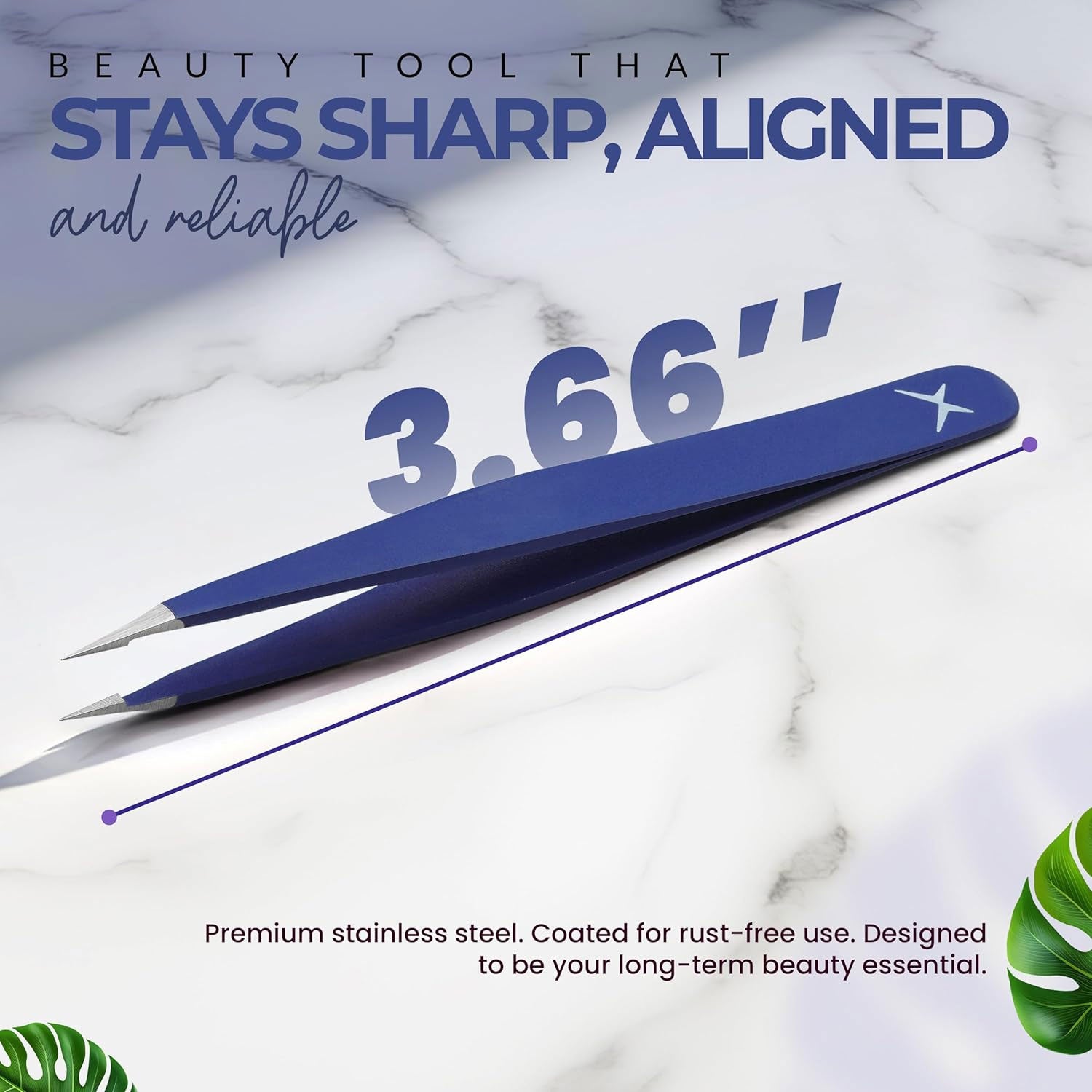 Pointer Stainless Steel Tweezers Women & Men Precision Eyebrow Tweezers for Facial Hair, Fine Tip Strong Grip Professional Tweezer for Eyebrow Shaping, Ingrown Hair & Splinter Removal (Midnight Blue)