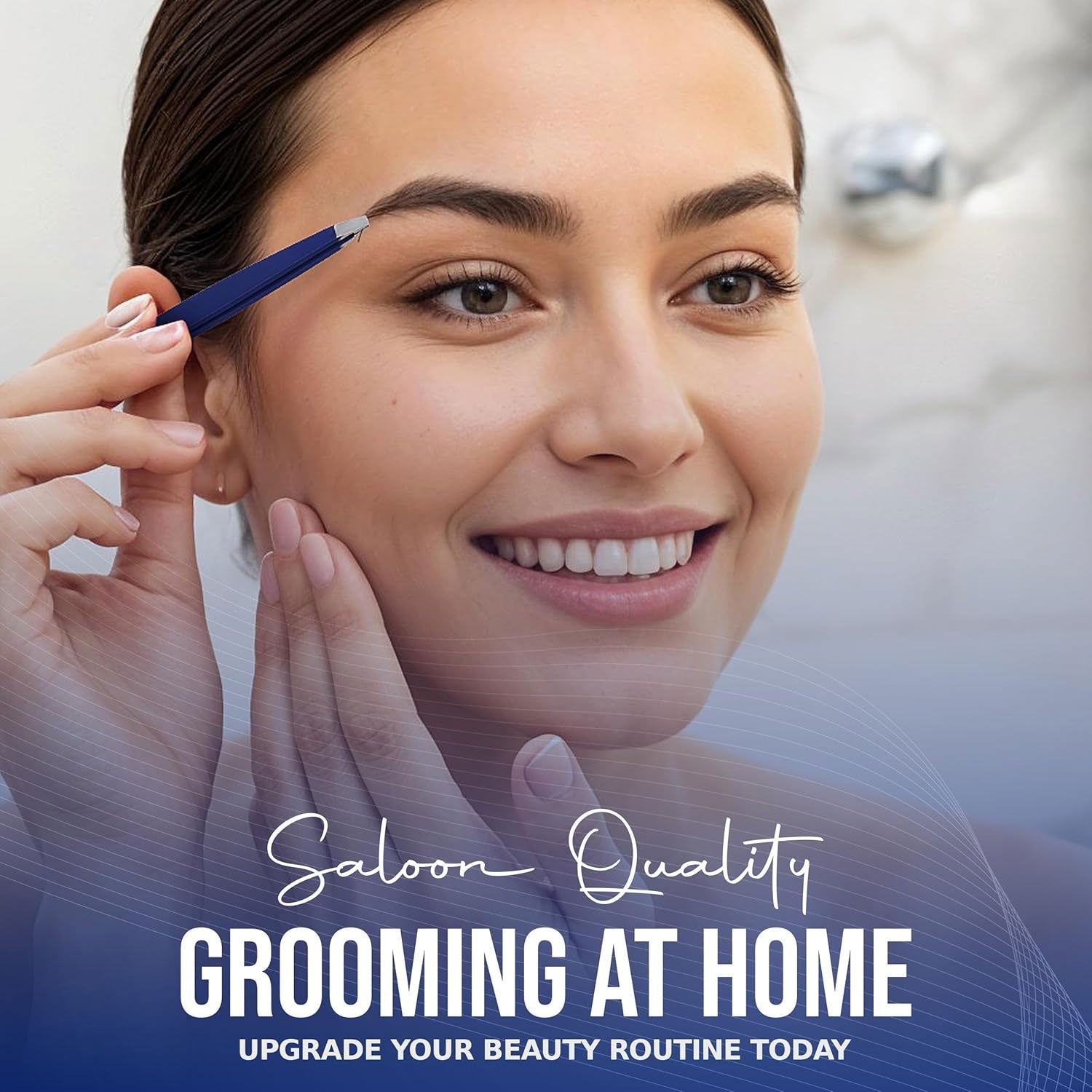 Slanted Stainless Steel Tweezers for Men & Women - Precision Eyebrow Tweezers for Facial Hairs, Strong Grip, Fine Tip, Professional Tweezer for Plucking & Grooming (Midnight Blue)