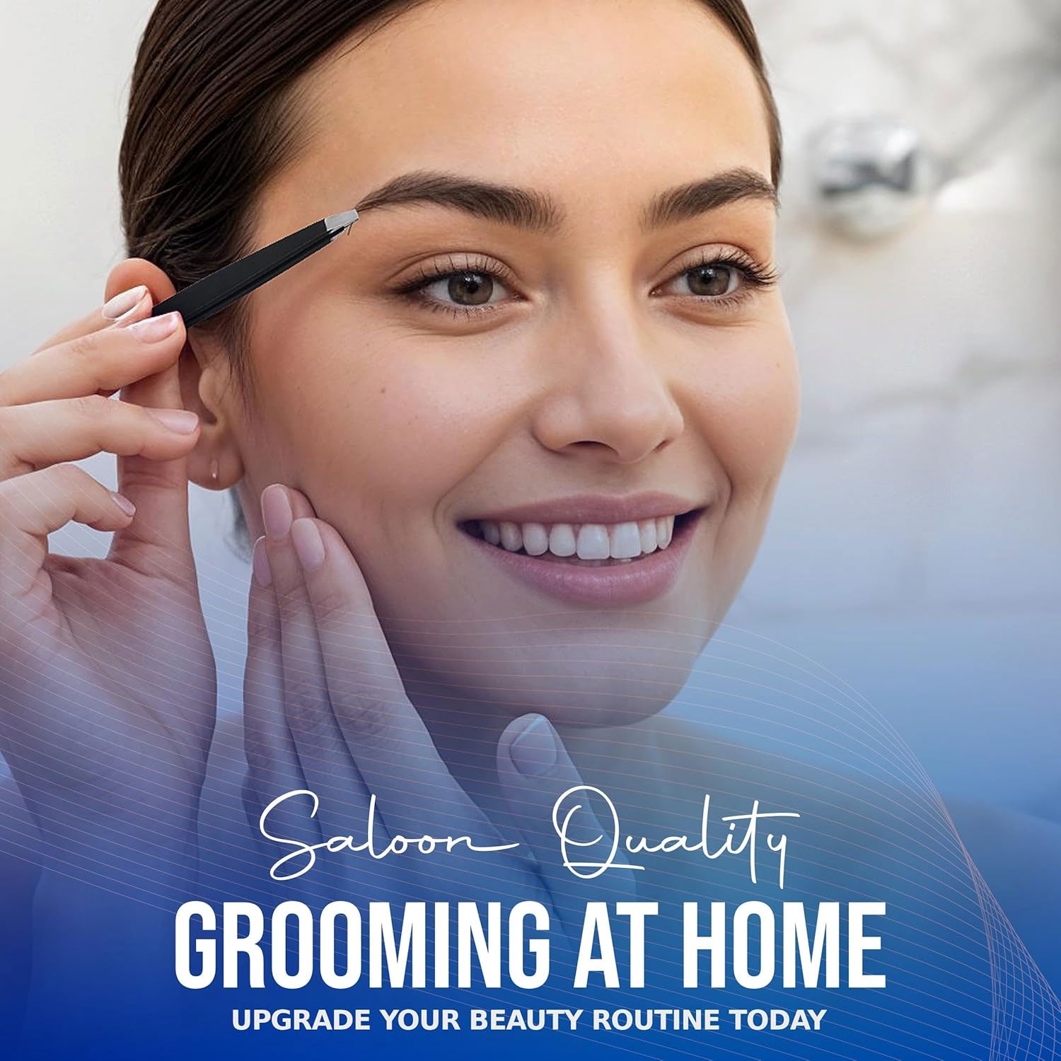 Slanted Stainless Steel Tweezers for Men & Women - Precision Eyebrow Tweezers for Facial Hairs, Strong Grip, Fine Tip, Professional Tweezer for Plucking & Grooming (Matt Black)